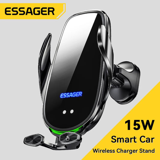 Essager 15W Qi Wireless Car Charger & Phone Holder – Fast Charging Air Vent Mount for iPhone, Samsung, Xiaomi, Huawei