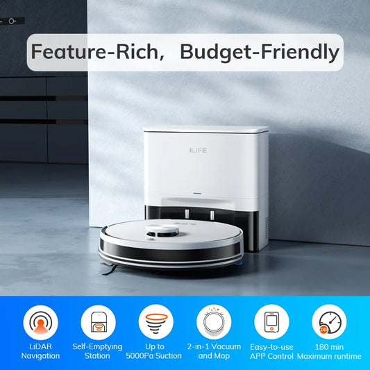 ILIFE A30 PRO Robot Vacuum & Mop Combo – 5000Pa Powerful Suction, Self-Emptying, 60-Day Dustbin, App & Remote Control
