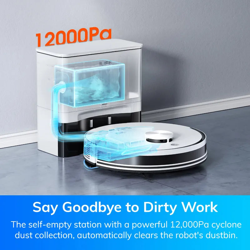 ILIFE A30 PRO Robot Vacuum & Mop Combo – 5000Pa Powerful Suction, Self-Emptying, 60-Day Dustbin, App & Remote Control