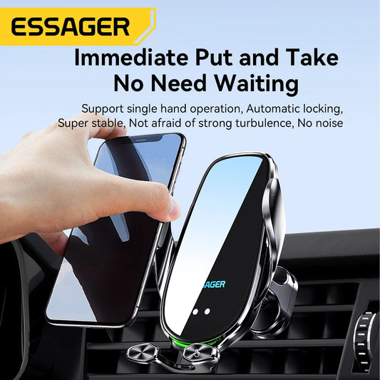 Essager 15W Qi Wireless Car Charger & Phone Holder – Fast Charging Air Vent Mount for iPhone, Samsung, Xiaomi, Huawei