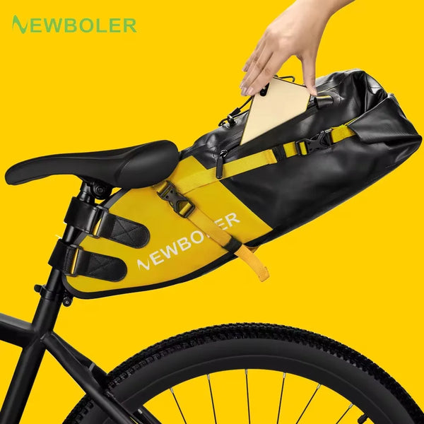 NEWBOLER 13L Waterproof Bicycle Saddle Bag – Large Capacity Foldable Rear Seat Trunk Bag for MTB & Road Bikepacking